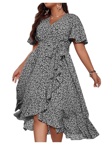 Image of Floerns Women's Plus Size Boho Flutter Short Sleeve Ruffle Hem A Line Midi Dress