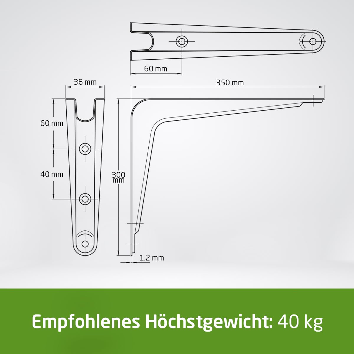 Amig - Set Wandregalhalterungen - 20 Stück - Stahlwinkel - 350x300 mm - Braun - Belastbar bis 35 kg - Winkel für Regalböden - Regalträger - Einfache Montage
