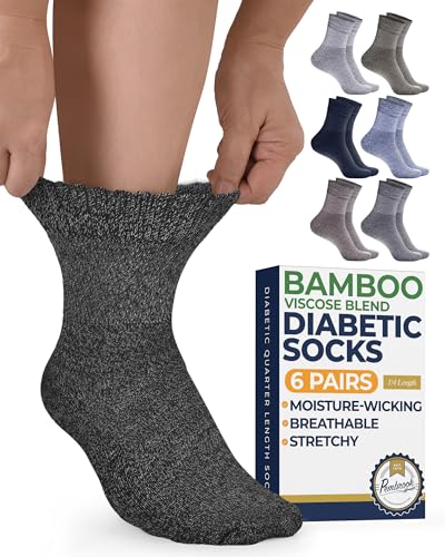 Image of Pembrook Bamboo Viscose Diabetic Socks for Women & Men - 6 Pairs Ankle Socks for Swollen Feet | Neuropathy Socks