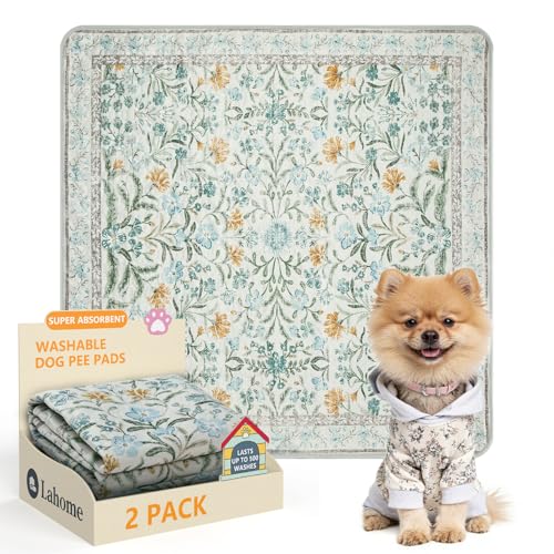 Image of Lahome Botanical Washable Reusable Pee Pads for Dogs, 2 Pack, Beige, 36x36