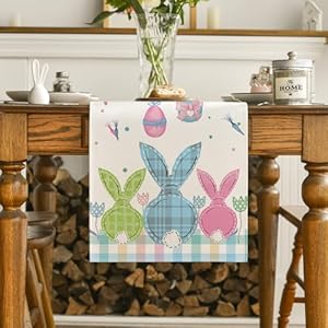 Artoid mode buffalo plaid bunny egg carrot easter table runner seasonal spring kitchen dining table decoration for home party decor 13×72 inch  urban country home decor