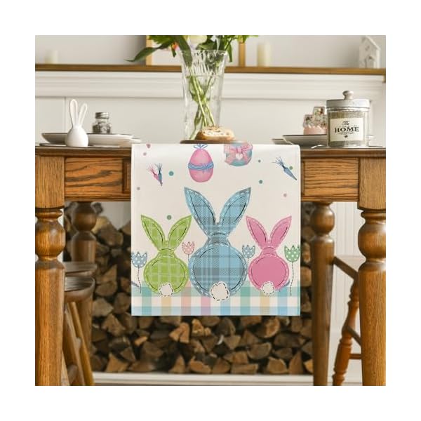 Artoid mode buffalo plaid bunny egg carrot easter table runner seasonal spring kitchen dining table decoration for home party decor 13×72 inch  urban country home decor