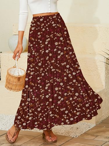 Image of NASHALYLY Women's Chiffon Elastic High Waist Pleated A-Line Flared Maxi Skirts