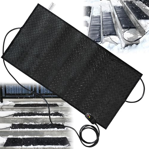 anqaros Snow Melting Mat 30 x 48in Non-Slip Electric Heated Foot Mat Heated Walkway Mat with Power Cord and Timming Rubber Snow and Ice Heated Pad for Winter Outdoor Stairs Sidewalks Garages