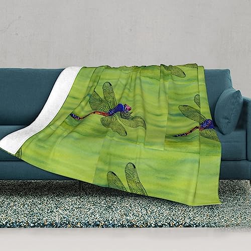 Couverture libellule bleue en peluche réversible pour lit et canapé