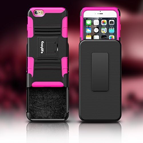 iPhone 6 Stand Case, Easylife iPhone 6 Holster Case Anti-Dirt Anti-Scratch Shockproof Full-body Protective Phone Case Cover with Kickstand and Belt Swivel Clip for iPhone 6 (Rose-red)