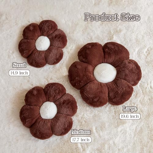 Image of Kcvvcr Brown Flower Pillow Cute Decorative Flower Throw Pillow with Faux Rabbit Fur 17.7 inch Soft Daisy Plush Floor Cushion Aesthetic Room Decor for Bed Sofa Couch