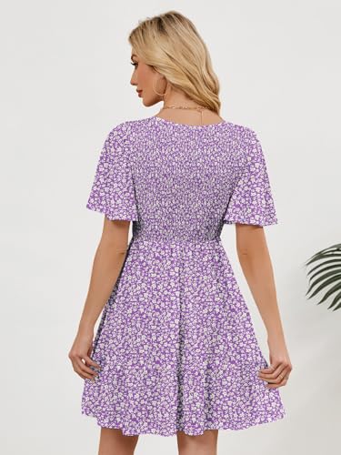 Image of UEAL Womens Cute Floral Smocked V Neck Flutter Sleeve Sundress with Pockets Casual Spring Summer Dresses for Women 2026
