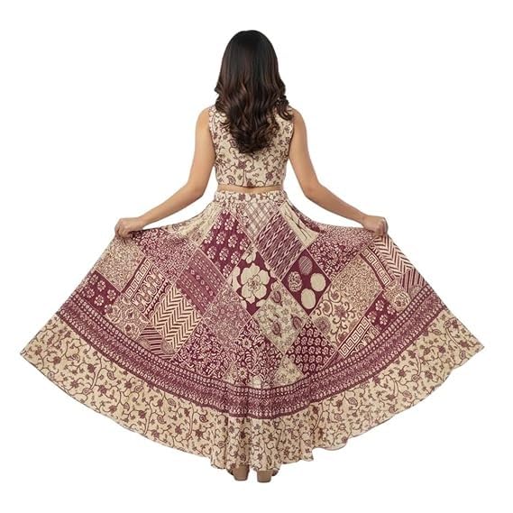 Image of HARSHITA-Enterprises Jaipuri Women's Cotton Printed Elastic Long Skirts