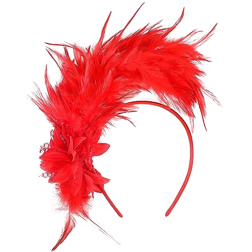 MWOOT Bandeau Plumes, Années 1920 Fascinateur Plumes pour Femmes, Vintage Serre Tete Rouge, Fleur Artificielle Accessoires Cheveux pour Cocktail Mariage...