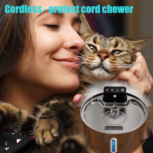 Homtyler Fonte De Água Sem Fio Para Gatos, Aço Inoxidável Animais Estimação Operada Por Bateria, Dis
