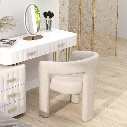 Image of HNY Modern Barrel Kitchen & Dining Room Chair, PU Leather Upholstered Accent Chair with Arm, 18.5'' Wide Side Armchair Vanity Chair for Living Room Bedroom Makeup Small Spaces, Grey