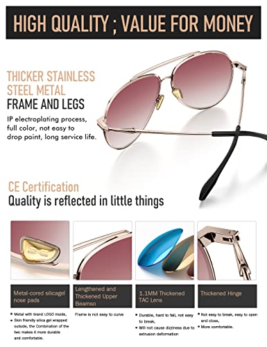 Image of LUENX Aviator Sunglasses for Women Polarized Mirror with Case - UV 400 Protection 60MM, Gradient Red /Non Mirror,