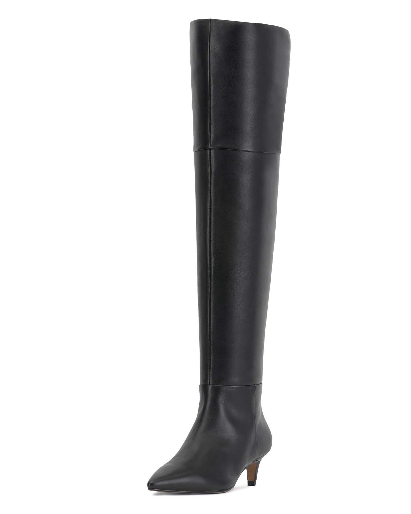 Coutgo Womens Knee High Boots Kitten Low Heel Pointed Toe Tall Long Boots Fall Winter Shoes