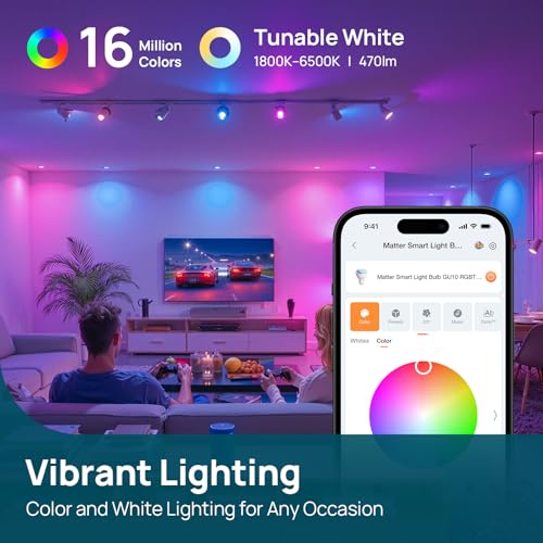 Image of Linkind Matter GU10 Smart Light Bulbs, 40W 470LM Color Changing GU10 LED Bulbs, Works with Alexa /Apple Home /Google Home, Tunable White(1800K-6500K), Music Sync & Light Shows, 2Pack