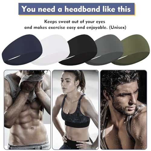 Xtrend 5 Packs Men'S Sweatband Sports Headband Moisture Wicking Workout Headband,Running,Cycling,Basketball,Yoga,Football,Unisex Hairband Unisex thumb #1