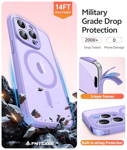 Image of FNTCASE for iPhone 13 Pro Max Case: [Compatible with Magsafe] Translucent Matte Magnetic Phone Cover - Military Grade Drop Protection Shockproof Protective Cases - Light Purple
