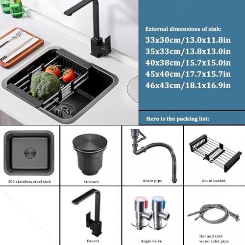 Kitchen Sink Unit Black Stainless Steel Bar - Small Square Built-in with Faucet Complete Accessories