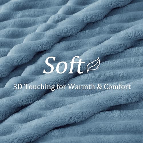 Image of BEDELITE Ribbed Twin Blanket for Couch & Bed,Light Blue, 60 inchx80 inch