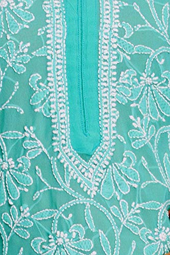 Image of Ada Lucknow Chikankari Hand Embroidered Faux Georgette Kurta Kurti Tunic Dress for Women A95504