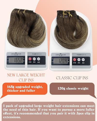 Image of Sunny Hair Clip in Hair Extensions Real Human Hair Brown Balayage 165g | 26 Inch Remy Clip in Hair Extensions Human Hair Brown Balayage Caramel Blonde, Natural Extra Long Shape for High Density