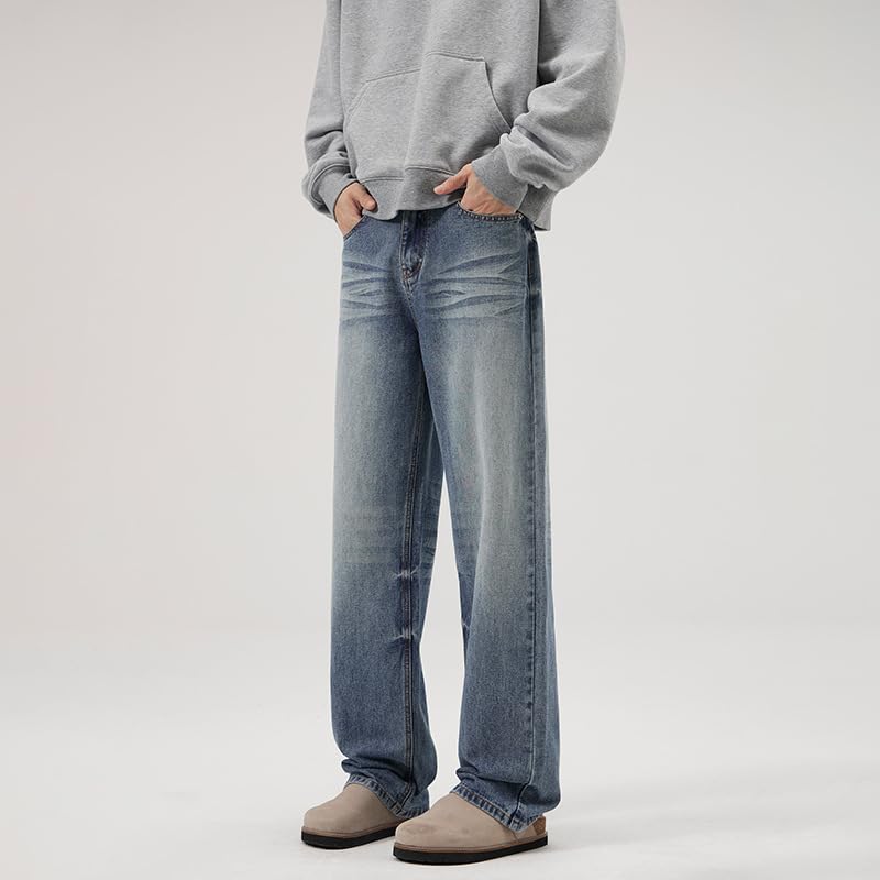 Men's Blue Pants Relaxed Straight Leg Stretch Jeans2