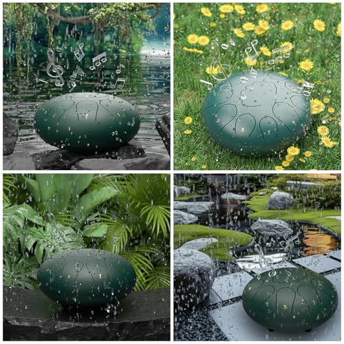 Image of Rain Drum for Outside Garden, 8 Inches 11 Notes Steel Tongue Drum, Waterproof Meditation Rain Chime, Musical Instruments for Adult Gift with Bag, Music Book, Mallets (Green)