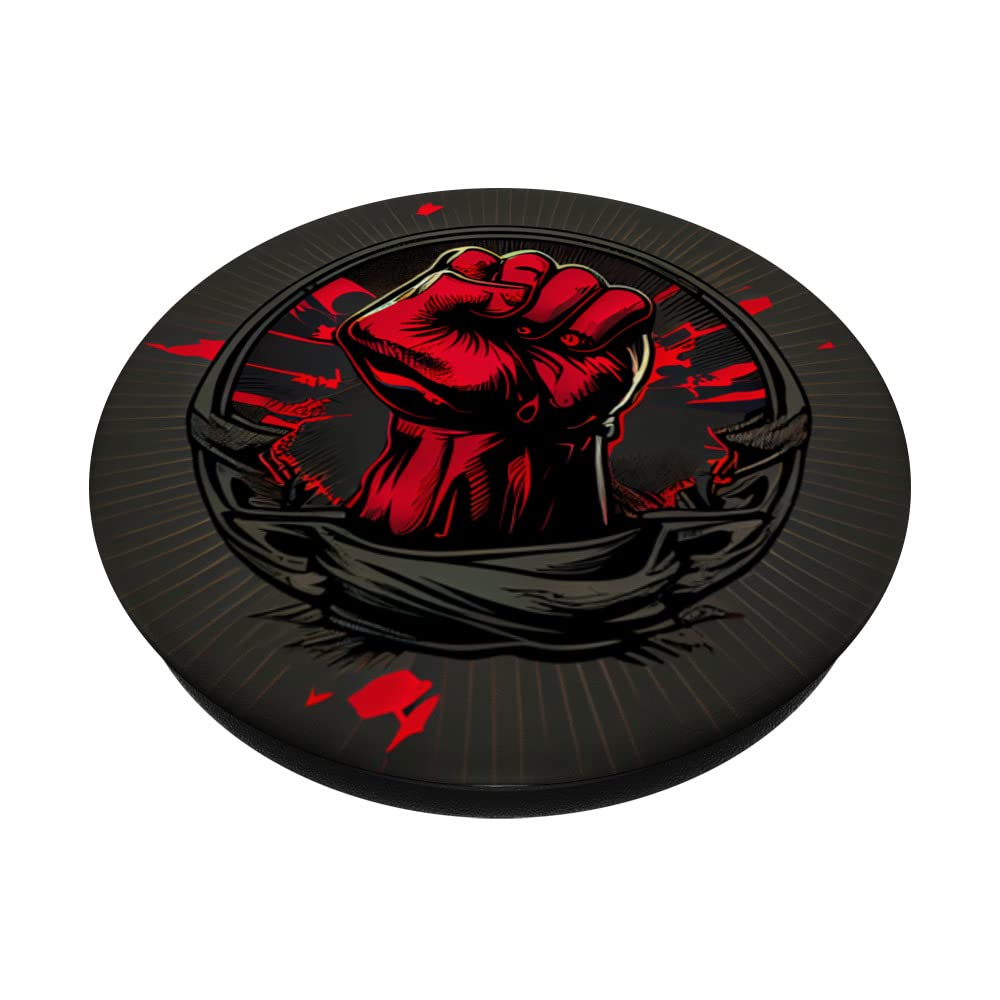 Raised Fist Red Grey PopSockets Swappable PopGrip, Black - Image 2