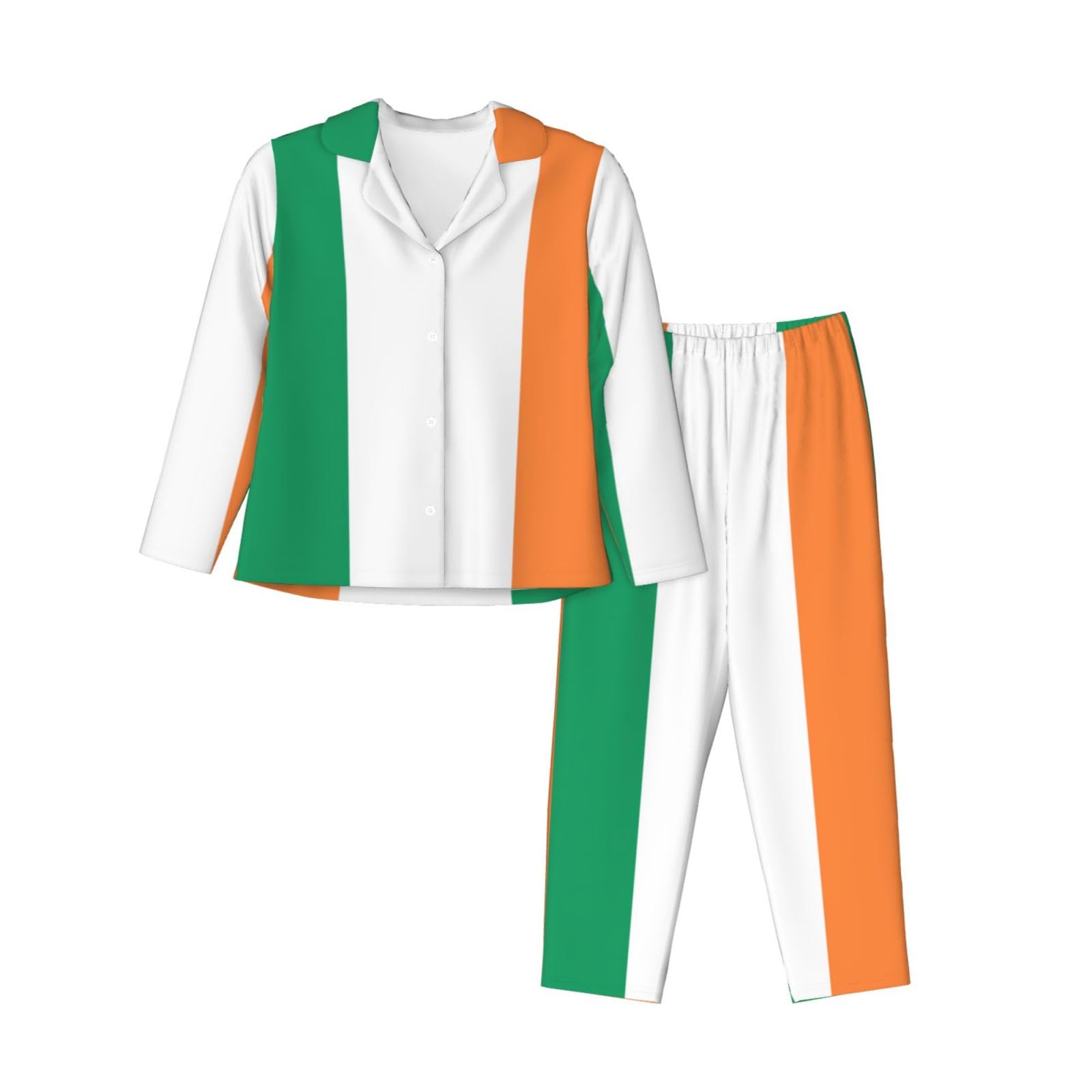 Pidgazdfgv Women's Black Irish Flag Pajamas Sets Pyjamas Set Long Sleeve Loungewear Pjs Set Nightwear Sleepwear