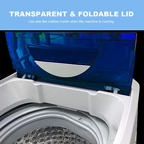 Panda 1.34 Cu.ft Portable Washing Machine, Fully Automatic Laundry Washer with Built-in Drain Pump, 10 LBS Load Volume, Top Load Clothes Washer for Apartment and Household, Blue Transparent Lid