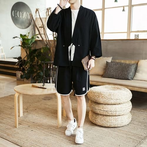 Lu's Chic Men's V Neck Cardigan Open Front Top Summer Fall Cotton Casual Patch Pocket Self Tie Regular Fit Cardigans2
