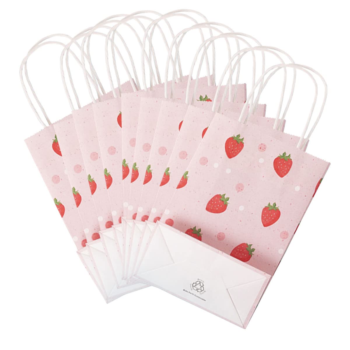 BaShiDer Strawberry Gift Bags 5.9x8.26x3.15-inch Strawberry Party Favor Bags 16Pcs Paper Bags with Handles for Party Favors(Strawberry-Pink)