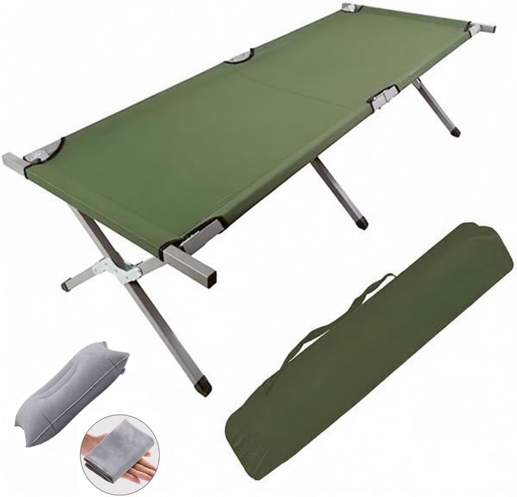 Folding Camping Cot,Outdoor Portable Camp Bed, Sleeping Cots with Carry Bag (Green)