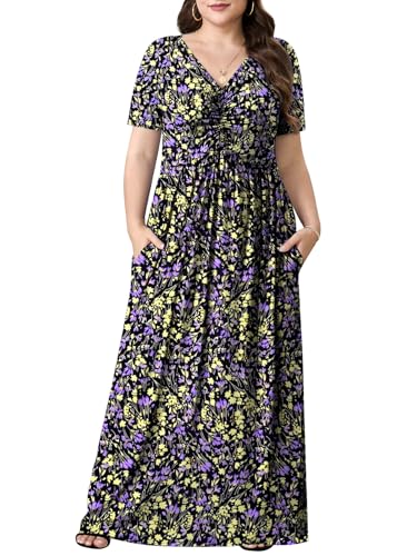 Image of PEVRL Plus Size Maxi Dresses for Women Summer Casual Short Sleeve Long Dress with Pockets 1X-5X