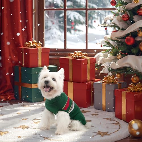 Image of PAWCHIE Dog Sweater for Medium Size Dog Girls Boys, Warm Coat Turtleneck Thick Dog Clothes with Leash Hole, Stretchy Knitted Dog Outfit for Small to Large Doggy Puppy Cat, Green M