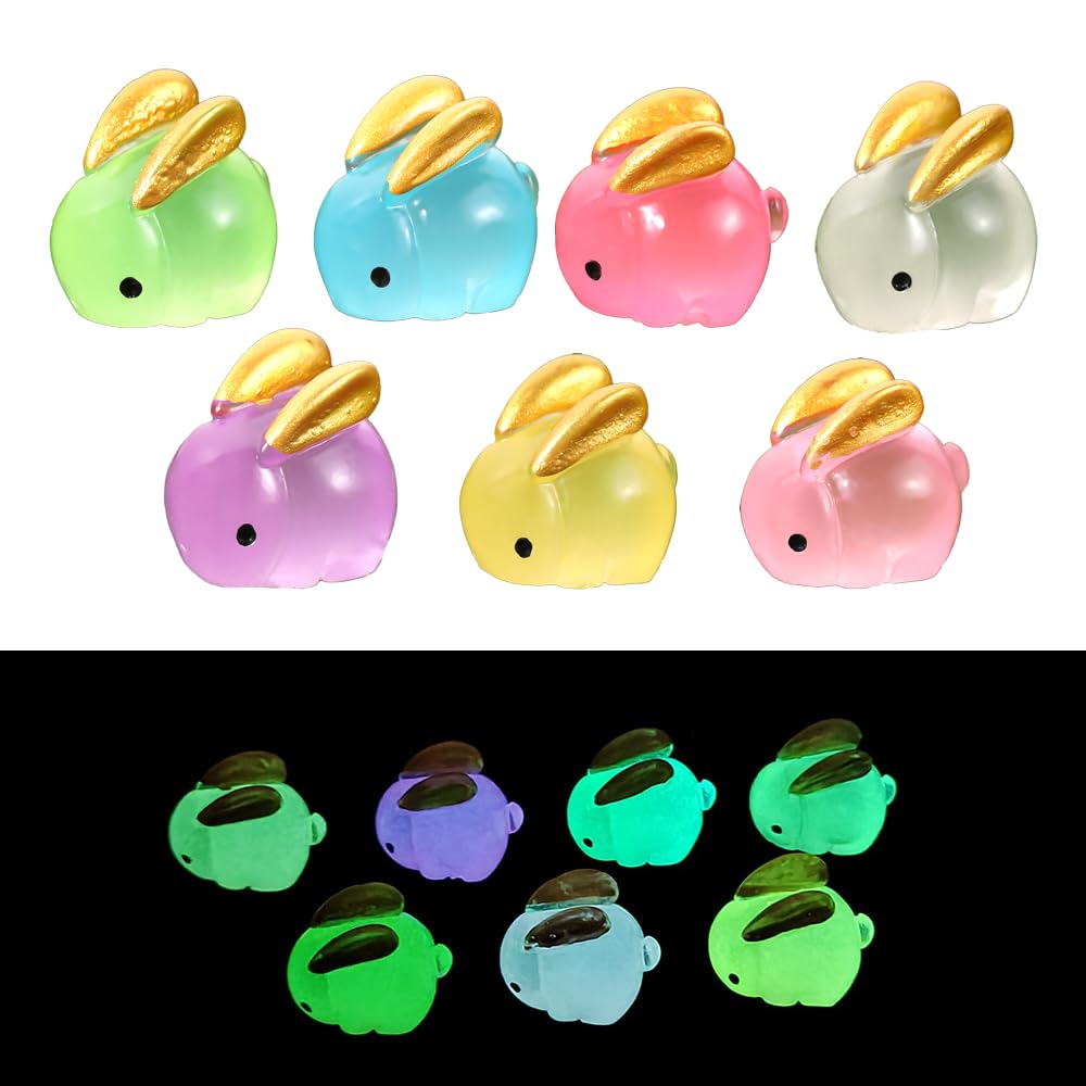 WYNAKESHU 14 PCS Easter Mini Rabbits Bulk Resin Bunny Figurines for Miniature Landscape Garden Aquarium Potted Accessories Home Prank Game Dollhouse