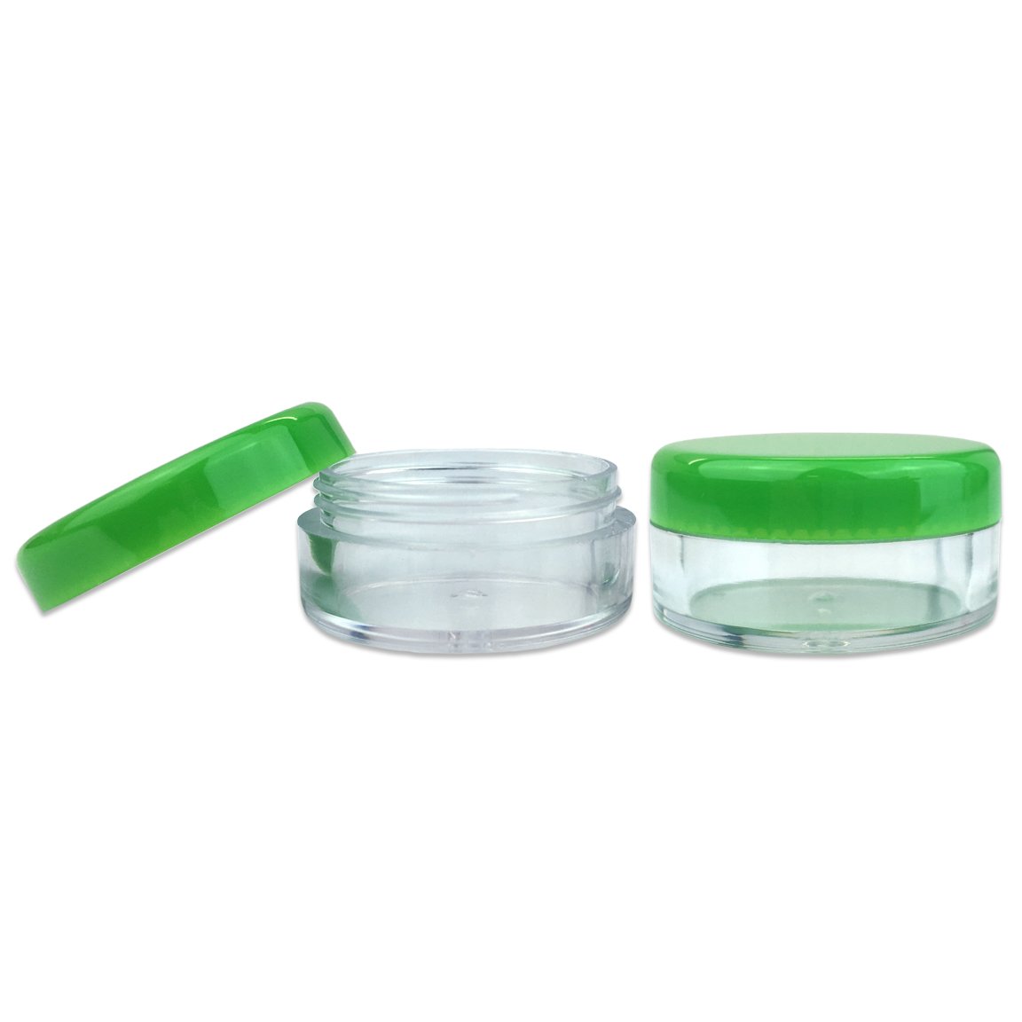(Quantity: 50 Pieces) Beauticom 5G/5ML Round Clear Jars with GREEN Lids for Scrubs, Oils, Toner, Salves, Creams, Lotions, Makeup Samples, Lip Balms 3