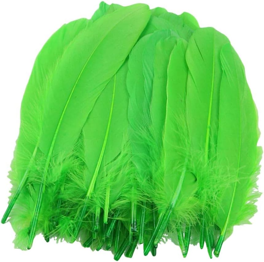 50 Pcs Beautiful Natural Goose Feather Scrapbooking Embellishment 5-8 Inch for DIY Craft Sewing Dressmaking - 14 Colors, for Wedding Party Home Decor - Light Green