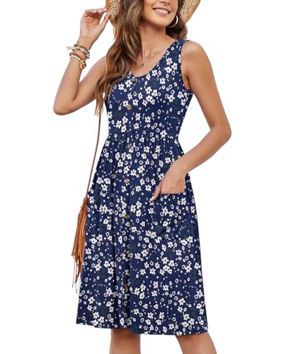 Image of MOLERANI Women Summer Dresses Sleeveless Casual Loose Swing Button Down Midi Dress with Pockets