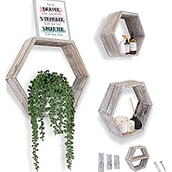 Estanteria Colmena Comfify Estantes Flotantes Hexagonales Montados en Pared Rústicos Blancos - Juego de 3 - Grandes, Medianos y Pequeños - Estantes para Recámaras, Salones y más - Decoración de Pared de Panal de Abeja