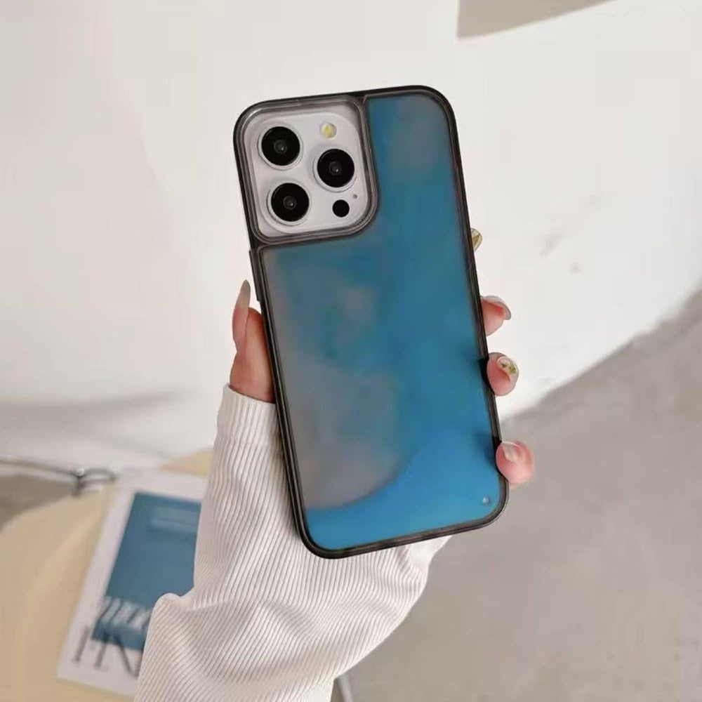 Funda luminosa de arena movediza de color para iPhone 16, 13 y 14 Pro Max, que brilla en la oscuridad, con líquido, con destellos brillantes, carcasa de lujo, protección para teléfono, azul, para iPh