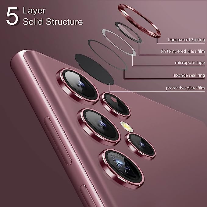 Image of for Samsung Galaxy S22 Ultra Camera Lens Protector Tempered Glass, Alloy Metalin Ring Film for Samsung Galaxy S22 Ultra 5G (5 Pack, Red)