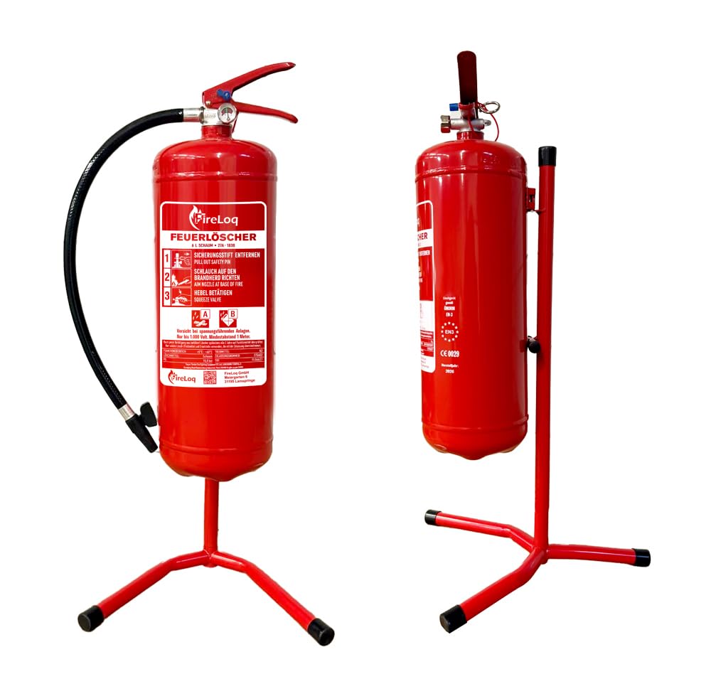 6L Schaumlöscher 27A | 183B mit Feuerlöscher Ständer mit Prüfnachweis und Manometer