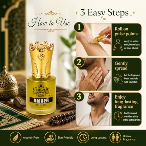 Image of Unique Amber Attar Roll On 8ml | Premium Mysore Amber Perfume Oil | Long Lasting Alcohol-Free Fragrance | Unisex Roll-On Ittar for Men & Women