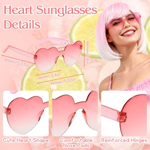 Image of PLULON Pink White Ombre Bob Wig with Bangs for Women Men, Colorful Short Funny Bob Wigs with Heart Sunglasses and Hair Cap Colored Cosplay Hairpieces for Halloween Costume Neon Bachelorette Party