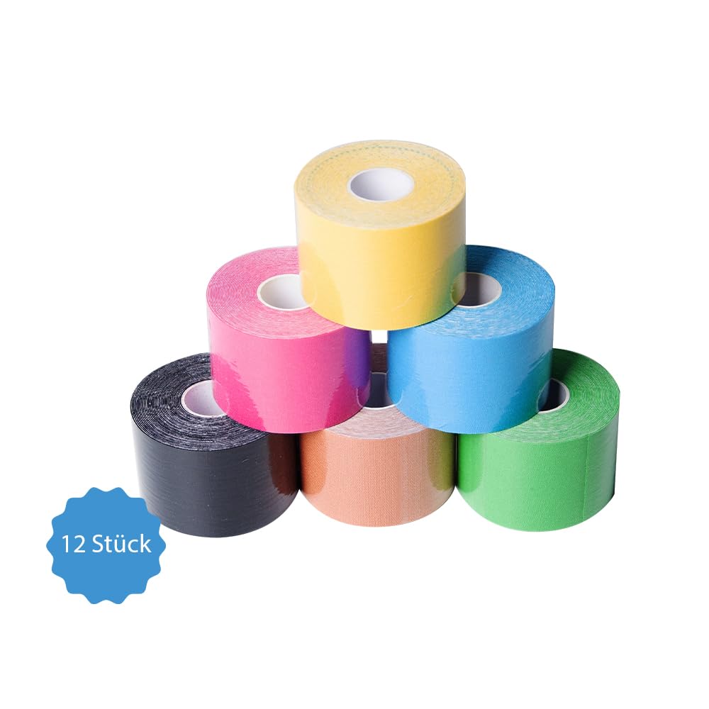 Medicalcorner24 Kinesiologie Tape, Power-Tape, in 6 versch. Farben, 12 Rollen, 5 m x 5 cm
