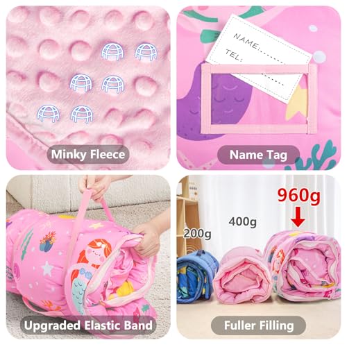 Image of Primlect Toddler Nap Mat Extra Large Thickened 55''x35'', Soft Sleeping Bag with Detachable Minky Blanket and Pillow, Portable for Daycare, Preschool, Kindergarten, Travel, Boys and Girls