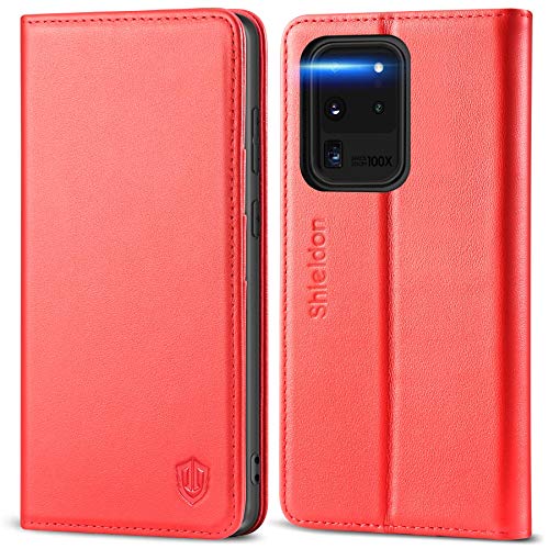 SHIELDON Genuine Leather Galaxy S20 Ultra 5G Wallet Case Folio Cover Kickstand with Credit Card Slots Full Protection Shockproof Magnetic Case Compatible with Galaxy S20 Ultra 5G (6.9