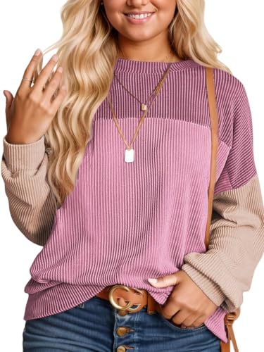 Image of DOLNINE Plus Size Tops for Women Long Sleeve Color Block Ribbed Knit Tunic