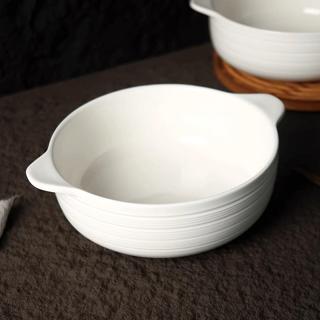 Miski do zupy ceramiczne podwójne ucho miska na zupę miska na makaron gospodarstwo domowe duża pojemność miska do zupy miska do pieczenia biała prosta duża miska miski obiadowe